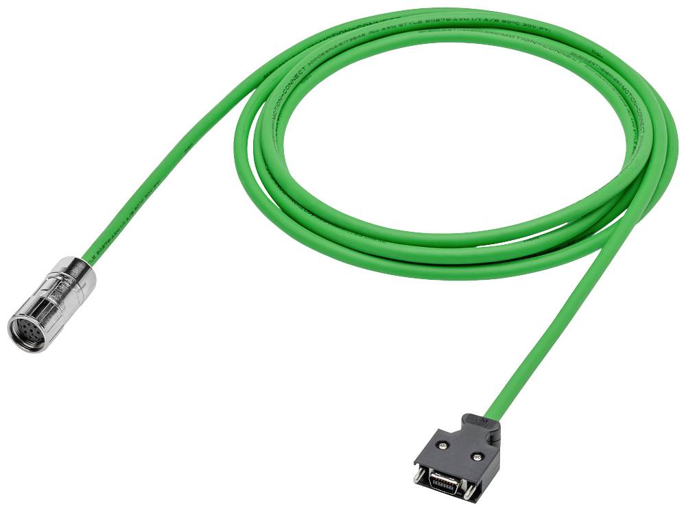 Grünes Verbindungskabel mit einem zylindrischen Stecker auf der einen Seite und einem flachen USB-Stecker auf der anderen.