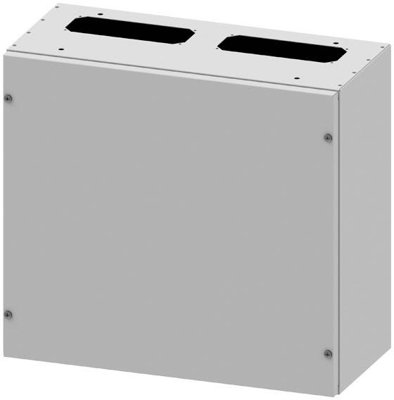 Grauer rechteckiger Metallkasten mit zwei rechteckigen Öffnungen an der Oberseite.