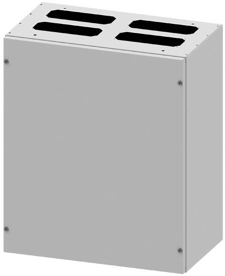 Rechteckiger, grauer Metallkasten mit schwarzem Gitter oben, vermutlich ein technisches Gerät oder Gehäuse.