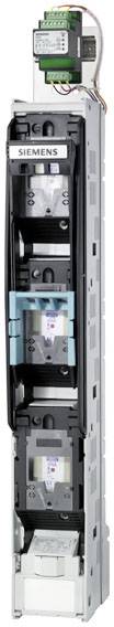 'Siemens' Schachtmontagegerät mit mehreren Komponenten in einem vertikalen, schmalen Gehäuse. Elektronik oben sichtbar.