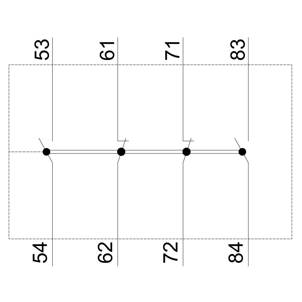 Drei gleichmäßige horizontale Linien, jeweils verbunden durch Punkte. Zahlen 53-54, 61-62, 71-72 und 83-84 zeigen vertikale Lücken.