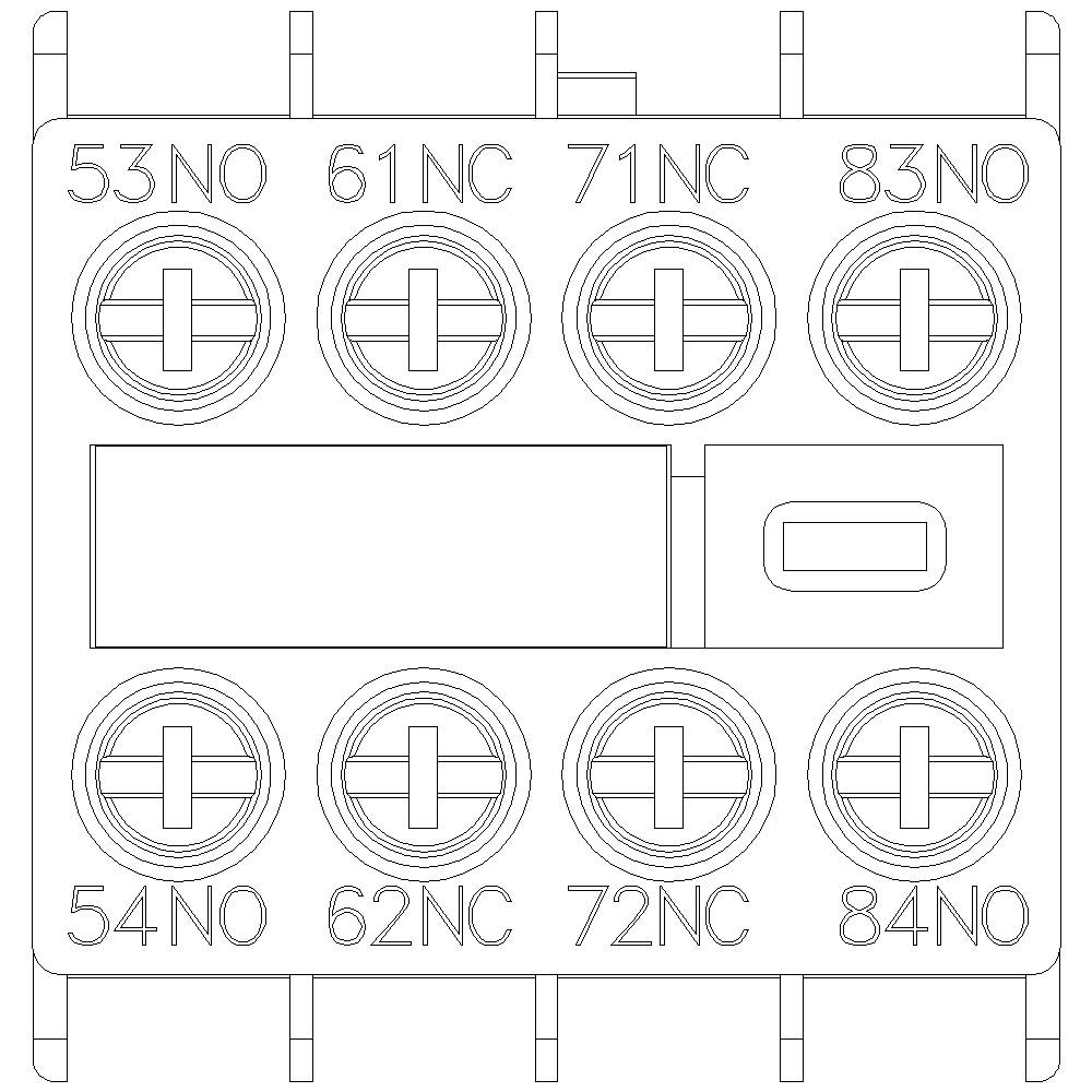 Entwurf eines elektrischen Schaltplans mit acht nummerierten Anschlüssen, gekennzeichnet als NO (Normally Open) und NC (Normally Closed).