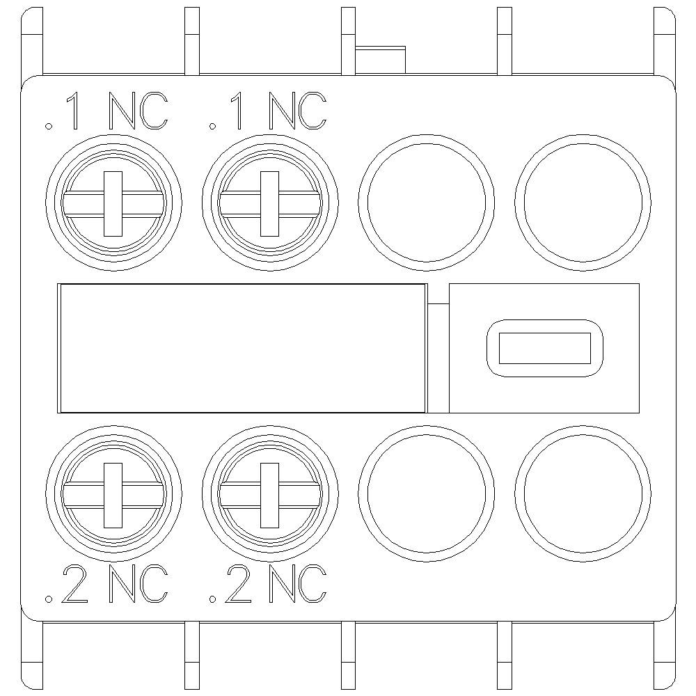 Technische Zeichnung eines elektrischen Schalters mit vier kreisförmigen Kontakten, beschriftet mit '.1 NC' und '.2 NC' oben und unten.