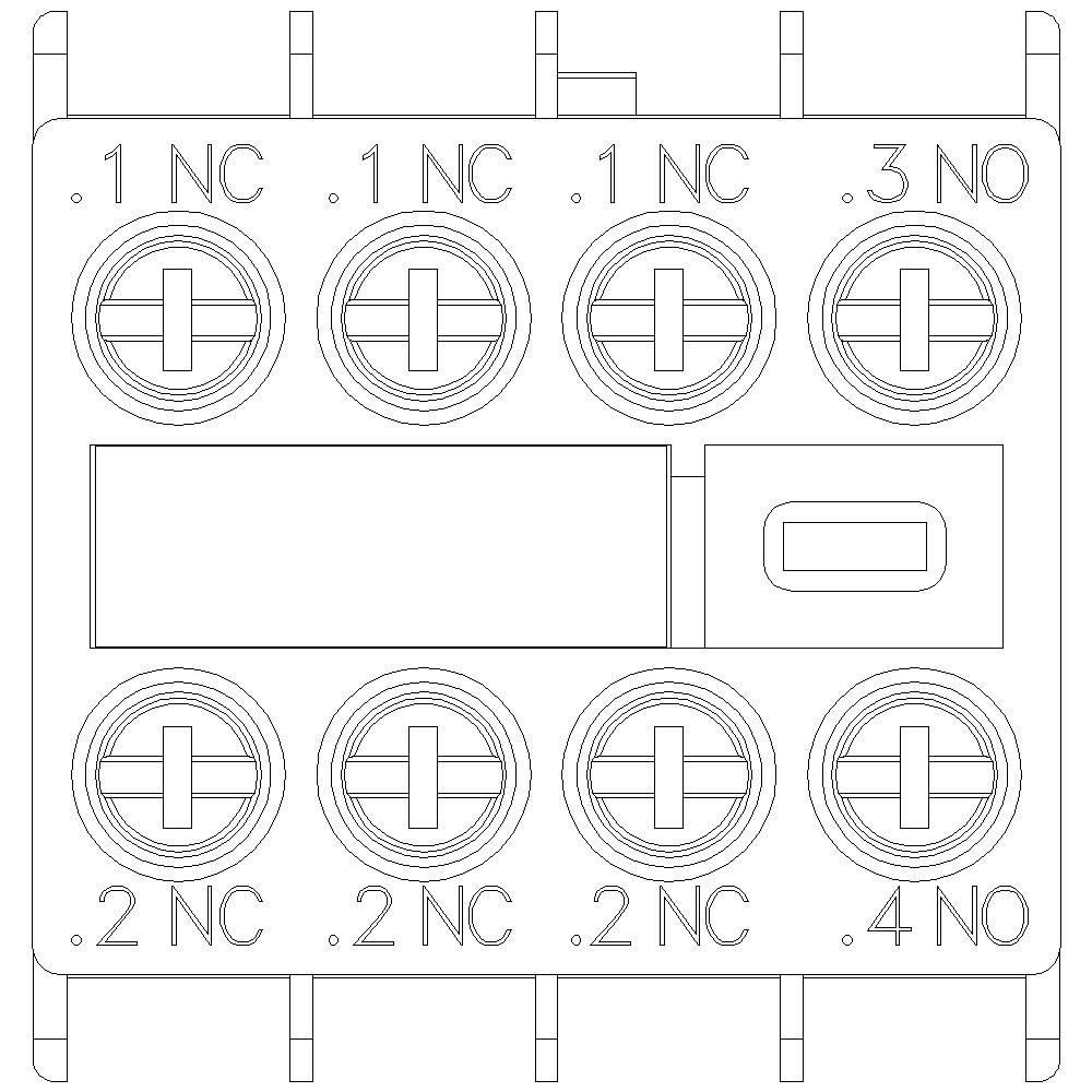 Eine technische Zeichnung zeigt eine Reihe von elektrischen Schaltern mit Beschriftungen '.1 NC', '.2 NC', '.3 NO', '.4 NO'.