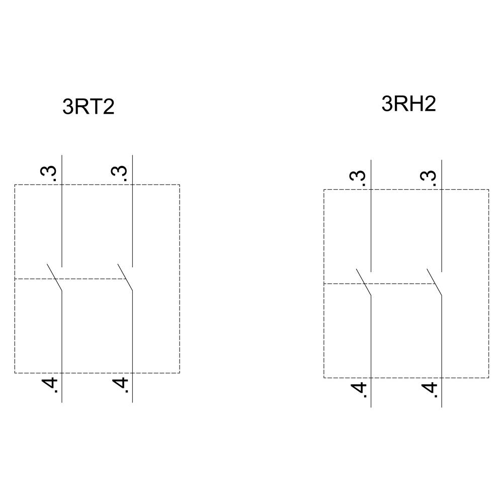 Diagramm von zwei geometrischen Formen, links '3RT2' mit Maßen 3x4, rechts '3RH2' ebenfalls mit Maßen 3x4.