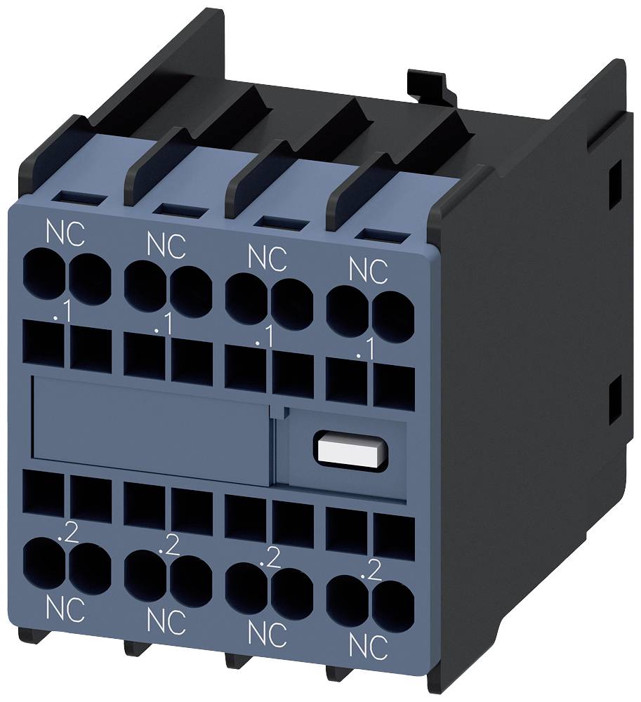Ein elektrischer Schalter mit mehreren Anschlussklemmen, die als 'NC' (normal geschlossen) gekennzeichnet sind, und einem weißen Schalterknopf.