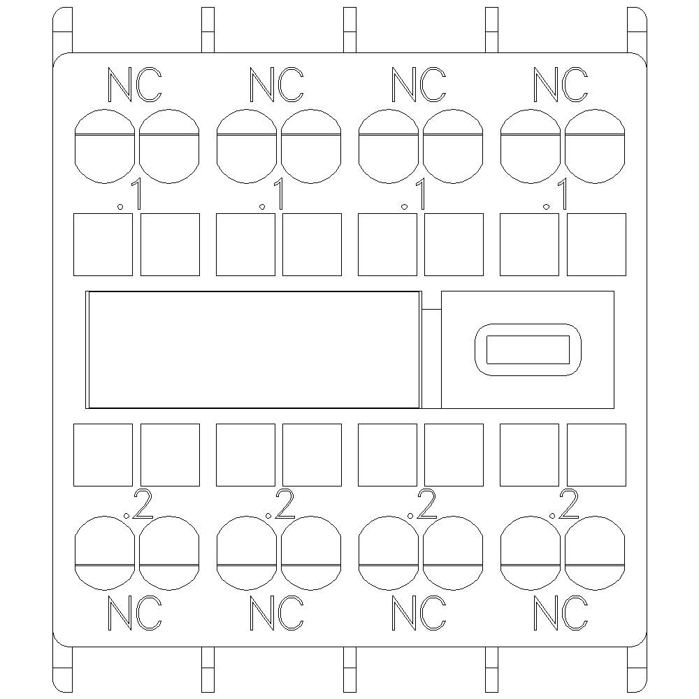 Technische Zeichnung eines elektronischen Bauteils mit mehreren Kontakten, beschriftet mit 'NC'. Zeigt das Layout und die Platzierung der Pins.