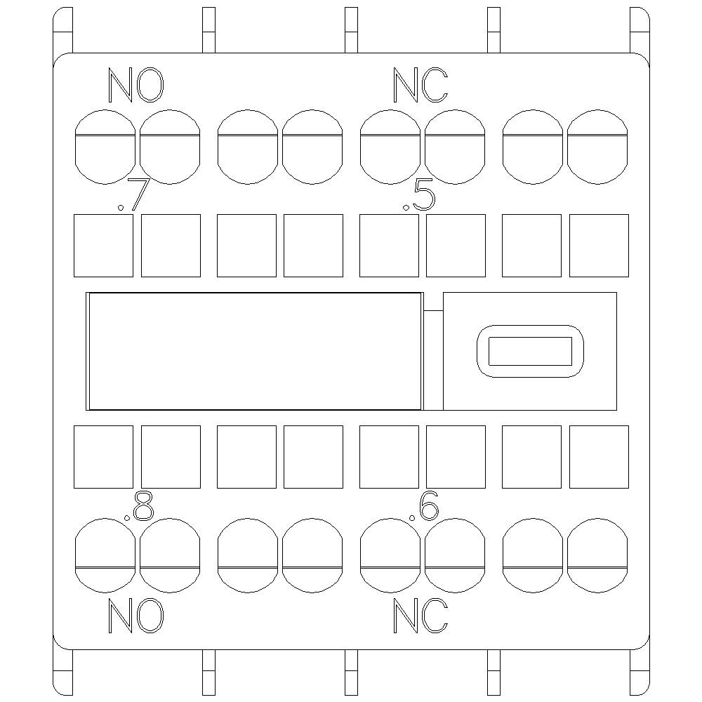 Technische Zeichnung eines elektrischen Schaltplans mit Symbolen für 'NC', 'NO' und Zahleneinstellungen '.5', '.6', '.7', '.8'.