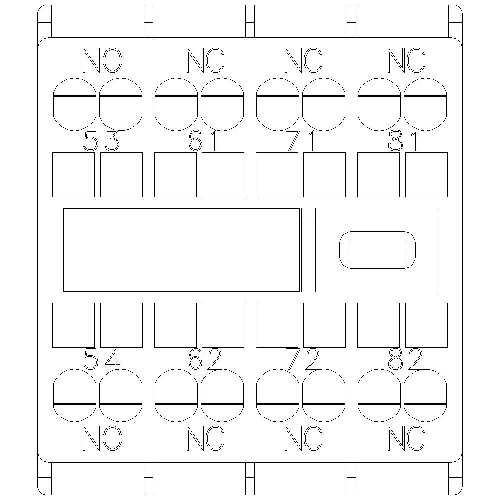 Technische Zeichnung eines elektrischen Relaislayouts mit Beschriftungen 'NO', 'NC' und nummerierten Anschlüssen von 53 bis 82.