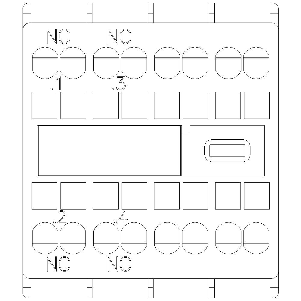 Kontaktplan einer elektrischen Schaltung mit der Beschriftung 'NC', 'NO', '.1', '.2', '.3', '.4' zur Darstellung von Anschlusspunkten.