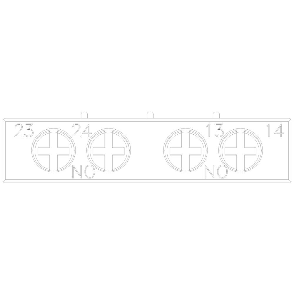 Diagramm einer Anschlussplatte mit vier runden Steckplätzen, aufgeteilt in zwei Gruppen. Links als 23, 24 markiert; rechts als 13, 14.