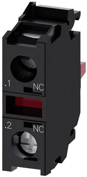 Schwarzes elektrisches Bauteil mit zwei runden Öffnungen, beschriftet mit '.1 NC' und '.2 NC'.