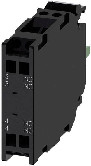 Ein schwarzes elektrisches Bauteil mit mehreren Anschlüssen an der Vorderseite. Es ist rechteckig und zeigt seitlich 'NO' Beschriftungen.