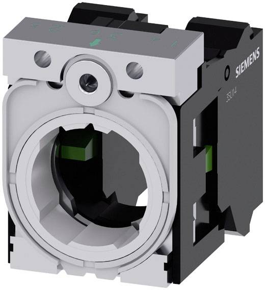 Elektrisches Bauteil mit zylindrischer Öffnung, Beschriftung 'Siemens'. Geeignet für Schaltschrankmontage, zeigt Pfeil oben.