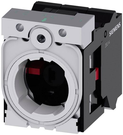 Ein Basismodul von Siemens mit kreisförmigem Einsatz und schwarzem Hintergrund. Es scheint Teil eines elektrischen Schaltersystems zu sein.