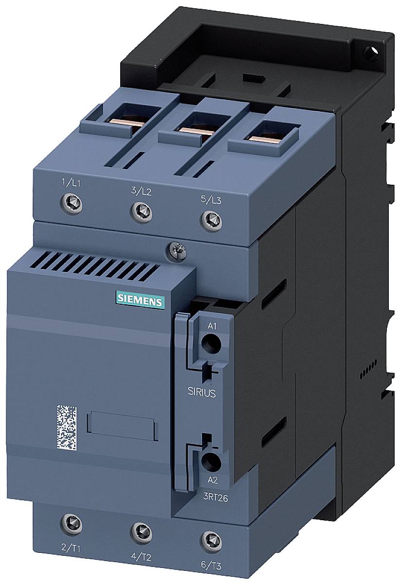 Ein blauer Siemens-Schütz für elektrische Schaltungen mit mehreren Anschlussklemmen und sichtbarem Markenlogo.