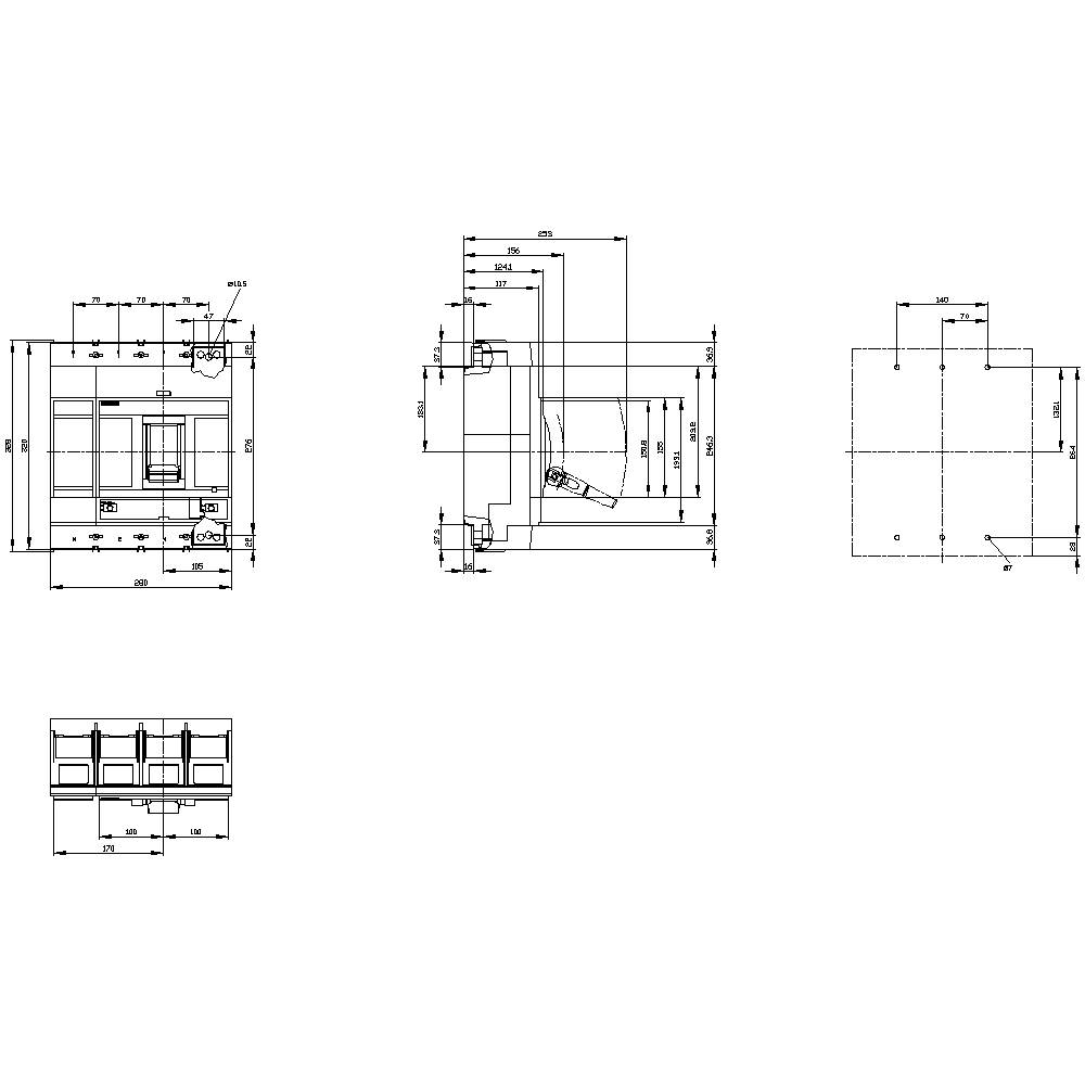 Siemens 3VA1563-7EF42-0AA0 Leistungsschalter 1 St. Einstellbereich (Strom): 441 - 630A Schaltspannung (max.): 690 V/AC, 1000 V/DC