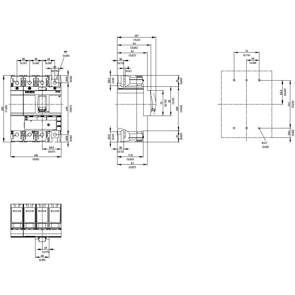 Siemens 3VA5220-5EC41-0AA0 Leistungsschalter 1 St. Schaltspannung (max.): 690 V/AC, 1000 V/DC (B x H x T) 140 x 185 x 83mm