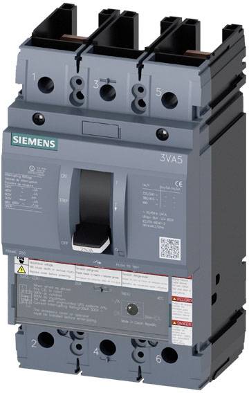Hauptansicht eines Siemens 3VA5 Leistungsschalters, dreipolig, graues Gehäuse, geeignet für industrielle Elektroinstallationen.