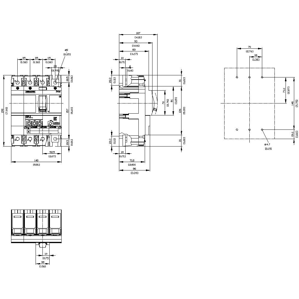 Siemens 3VA6115-0HL41-0AA0 Leistungsschalter 1 St. Schaltspannung (max.): 600 V/AC (B x H x T) 140 x 198 x 86mm