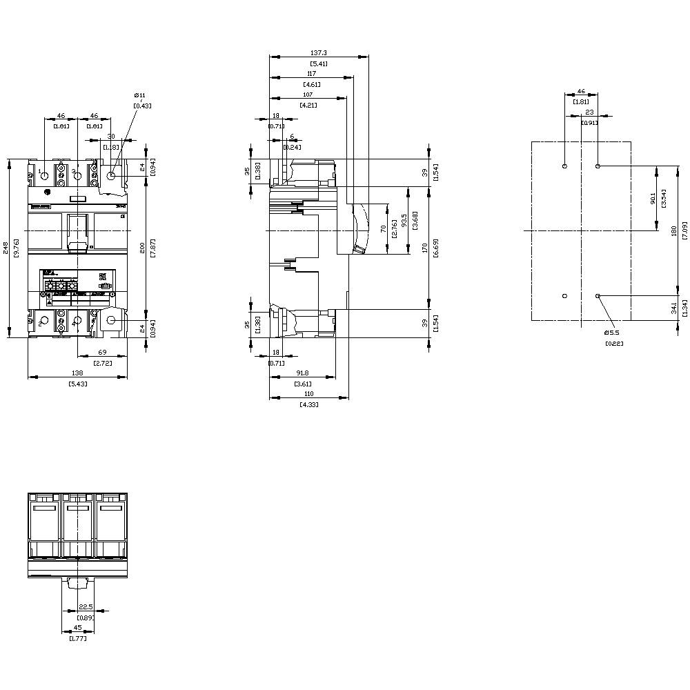 Siemens 3VA6325-0HL31-0AA0 Leistungsschalter 1 St. Schaltspannung (max.): 600 V/AC (B x H x T) 138 x 248 x 110mm