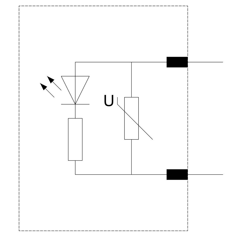 Schaltplan zeigt eine LED mit Vorwiderstand in einer einfachen Reihenschaltung. Spannung 'U' ist über der LED markiert.