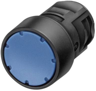 Schwarze zylindrische Kappe mit blauer, gewölbter Oberseite. Verwendet in elektrischen oder mechanischen Anwendungen als Schutzabdeckung.