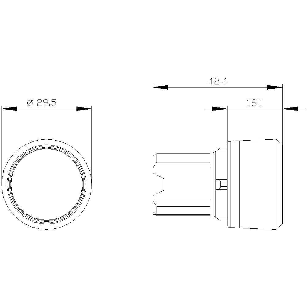 Technische Zeichnung eines zylindrischen Bauteils mit Längenangaben: Durchmesser 29,5 mm, Gesamtlänge 42,4 mm, Teilstück 18,1 mm.
