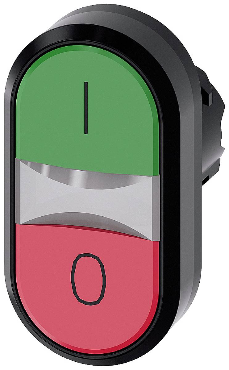 Ein ovaler Kippschalter mit zwei Positionen: oben grün mit einem 'I' und unten rot mit einem 'O', symbolisiert an/aus.