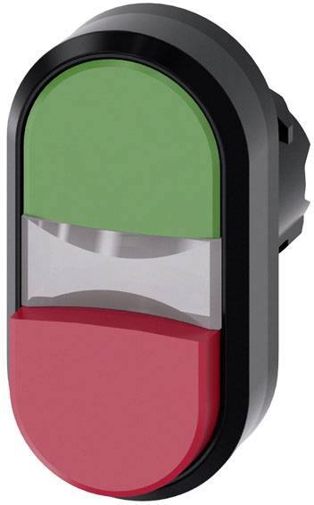 Ein ovaler Schalter mit einem grünen oberen und einem roten unteren Teil, vermutlich zur Statusanzeige oder Steuerung von Geräten.