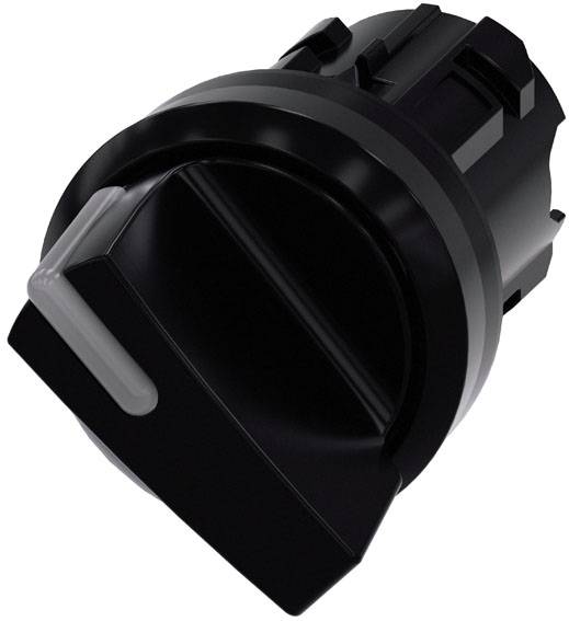 Ein schwarzer Drehknopf mit grauem Highlight, schräg von oben gesehen. Er wird oft zur Steuerung von Geräten verwendet.