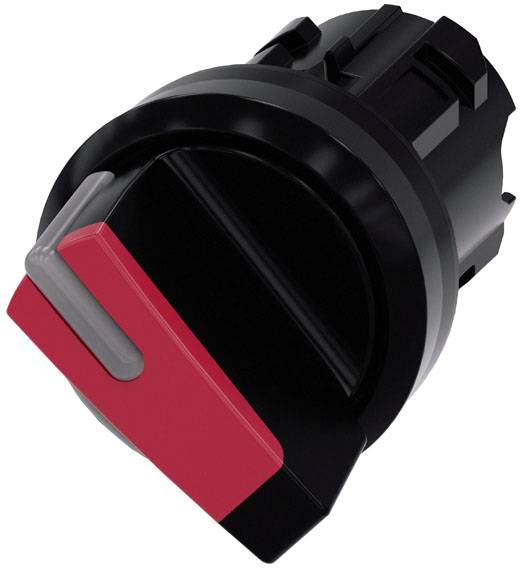 Schwarzer elektrischer Schalter, hervorstehend, teilweise in Rot, zur Steuerung elektrischer Geräte oder Maschinen.