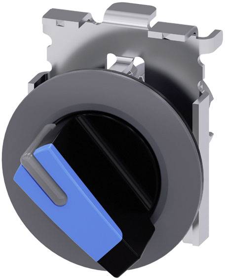 Ein runder, silbergrauer Büroschlüssel mit blauer Markierung zeigt eine stilvolle, funktionale Designanordnung.