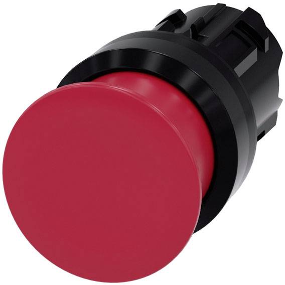 Ein großer roter Not-Aus-Knopf, der zur sofortigen Maschinenabschaltung verwendet wird, vor einem weißen Hintergrund.