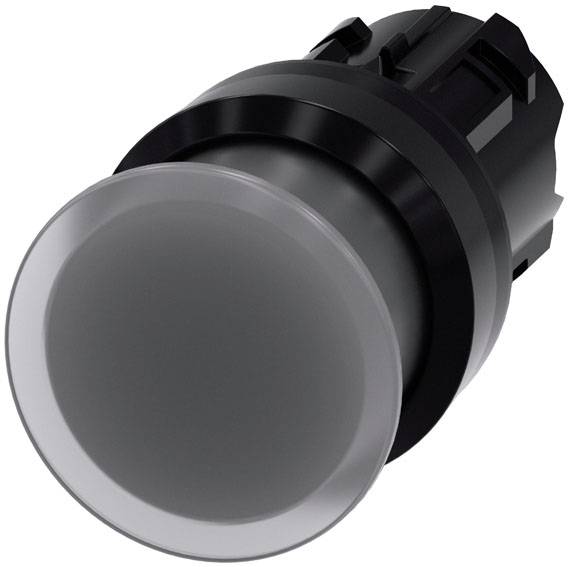 Schwarzer runder Druckknopf, hervorgehoben vor weißem Hintergrund.