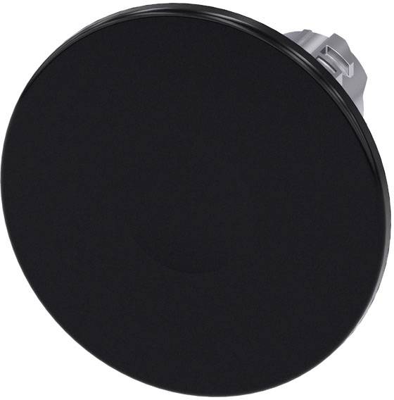 Schwarzer runder Knopf mit metallischer Halterung auf der Rückseite, vermutlich ein Drehknopf zur Bedienung eines Geräts.
