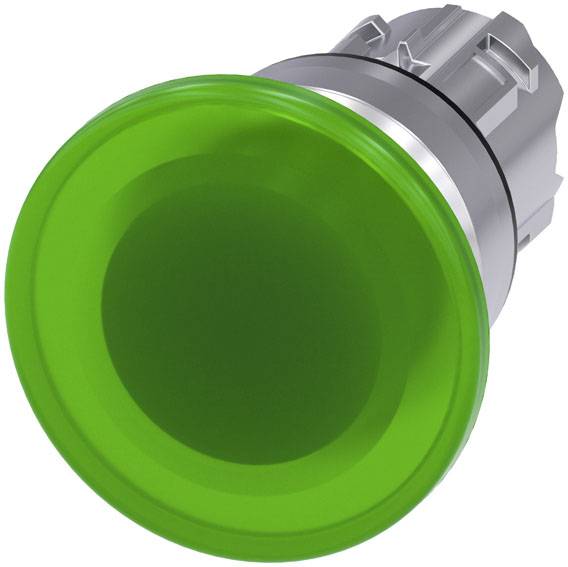 Grüner Knopf an einem elektrischen Schalter, der zur Steuerung oder zum Starten von Geräten verwendet wird.
