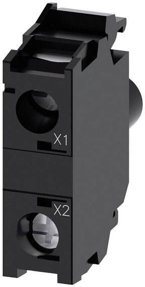 Ein schwarzes Elektronikbauteil mit zwei Anschlüssen, beschriftet mit 'X1' und 'X2', zeigt eine rechteckige, kompakte Bauform.