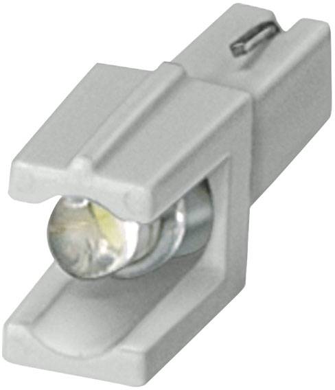 Kleiner, rechteckiger LED-Modulstecker mit metallischer Spitze, hauptsächlich in grau gehalten. Geeignet für Beleuchtungsanwendungen.