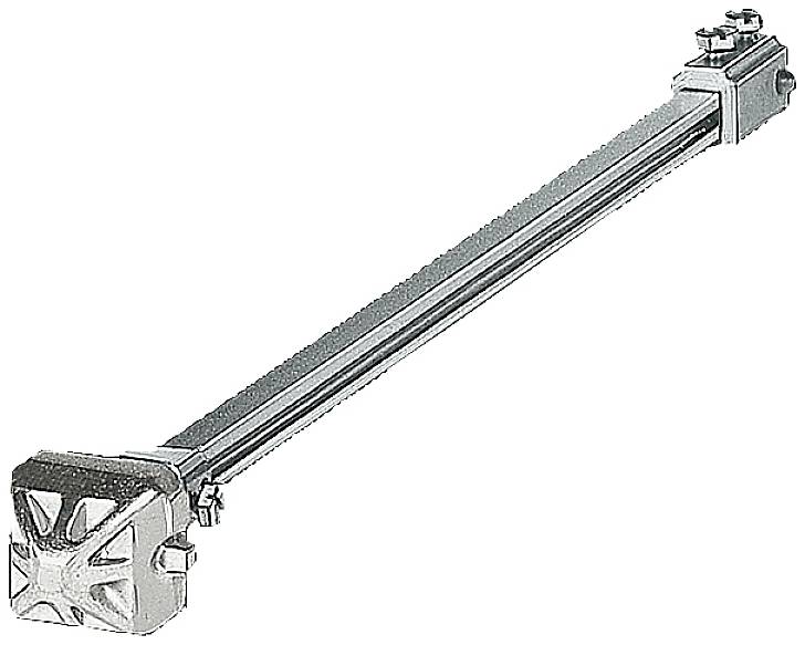 Metallischer Stützbalken mit rechteckigen Verbindungen an den Enden, verwendet für Bauzwecke.