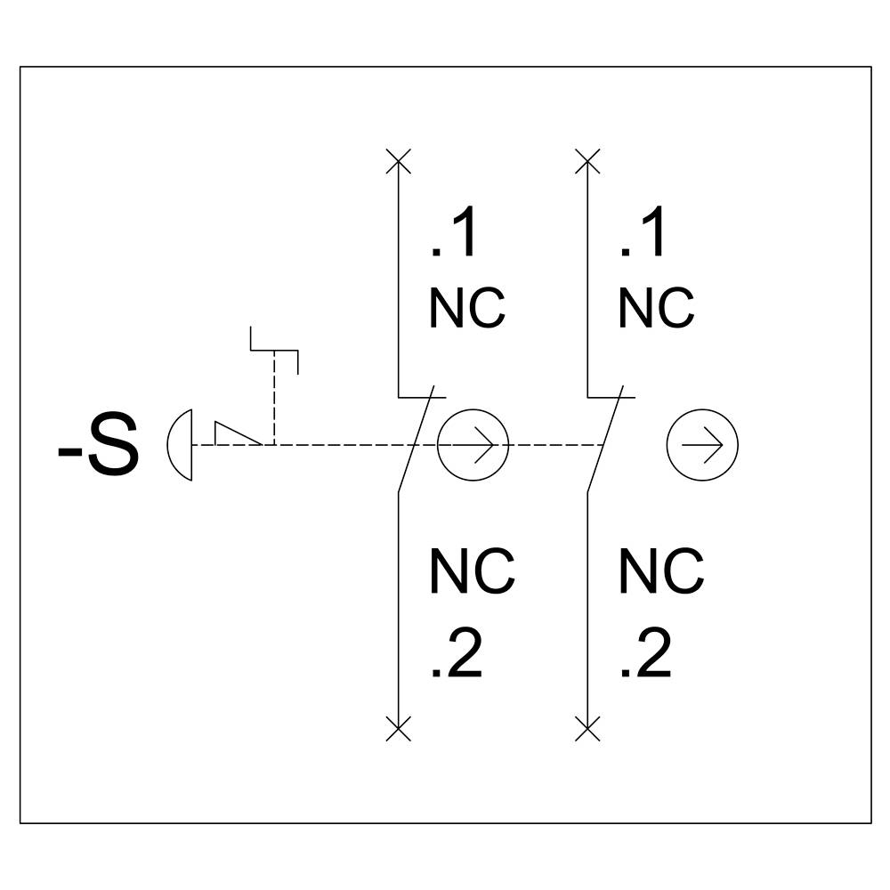 Elektrisches Schaltplansymbol mit einem Schalter (-S) und zwei parallelen, normalerweise geschlossenen Kontakten (.1 NC, .2 NC).