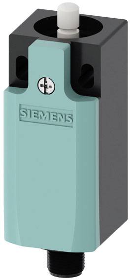 Ein rechteckiger Drucktaster in türkis mit schwarzem Gehäuse und dem Schriftzug 'Siemens' darauf.