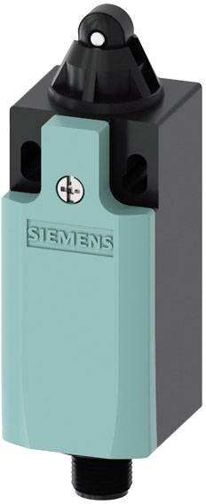 Ein schmaler, türkisfarbener Siemens-Sensor mit schwarzem Oberteil und einem Schraubgewinde unten, zur industriellen Anwendung.
