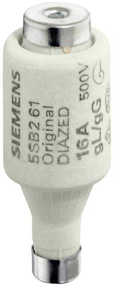 Ein weißer SIEMENS 16A 500V DIAZED-Sicherungseinsatz, zylinderförmig, mit silbernen Kappen, für elektrische Schutzanwendungen.