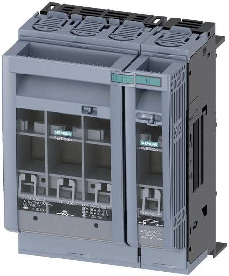Ein graues elektronisches Bauteil, wahrscheinlich ein Schaltschrank, mit mehreren Anschlüssen und der Aufschrift 'Siemens'.