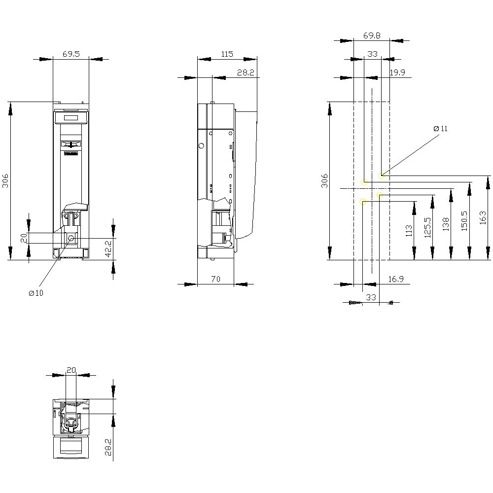 Siemens 3NP11411DA20 Sicherungslasttrennschalter Sicherungsgröße = 1 250A 240 V/AC, 120 V/DC 1St.