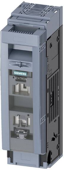 Siemens Sentron Leistungsschalter in Grau, stehend mit sichtbaren elektrischen Anschlüssen und Markierungsaufkleber.
