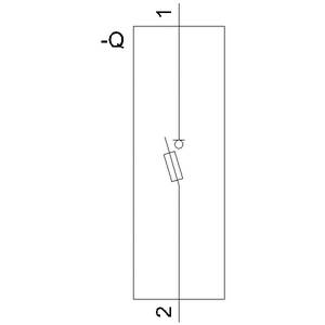 Mechanisches Schaltsymbol in einem rechteckigen Diagramm. Ein schräges Rechteck im Zentrum symbolisiert einen Schalter.