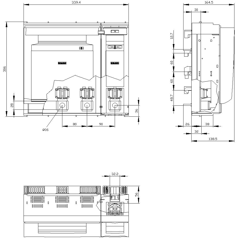 Siemens 3NP11641BC20 Sicherungs-Lasttrennschalter Sicherungsgröße = 3 630A 690 V/AC, 440 V/DC 1St.