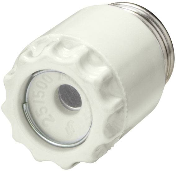 Weiße Keramiksicherung mit Metallkappen an beiden Enden, geeignet für elektrische Absicherungen.